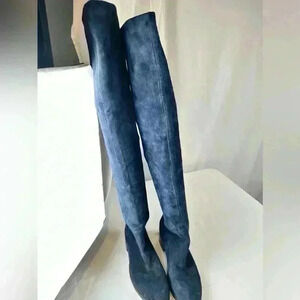 TORY BURCH CAITLIN Blue Suede Over Knee Boots